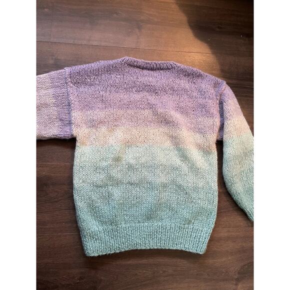 Handmade Ombré Gradient Knit Multicolor pastel Mermaid Rainbow Sweater Large VTG - Picture 7 of 9